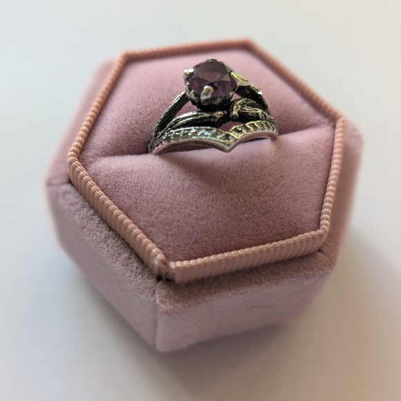Sterling Silver and Alexandrite Chevron Ring - Picture 3 of 12